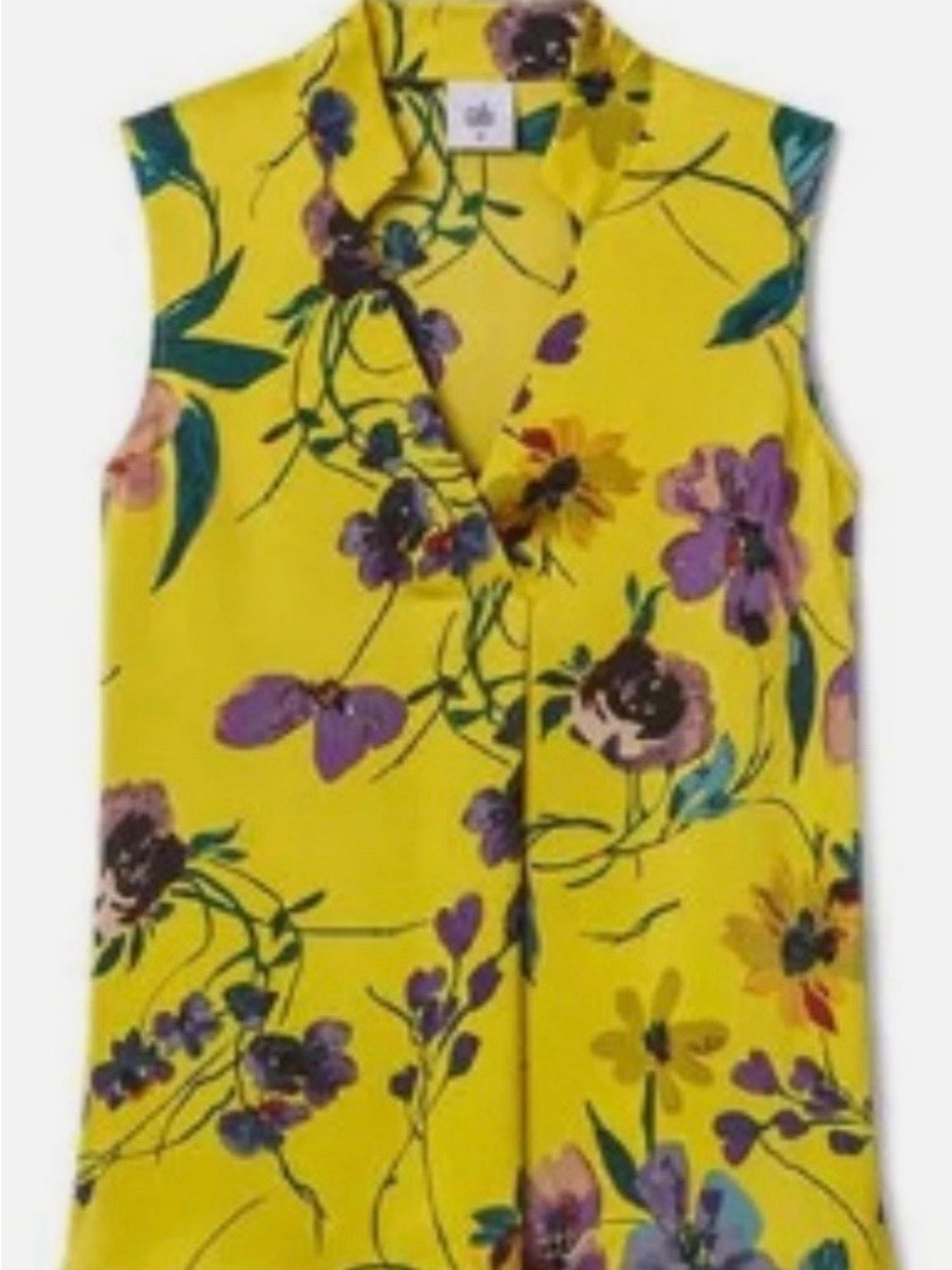CAbi Yellow Floral Satin Sleeveless Blouse